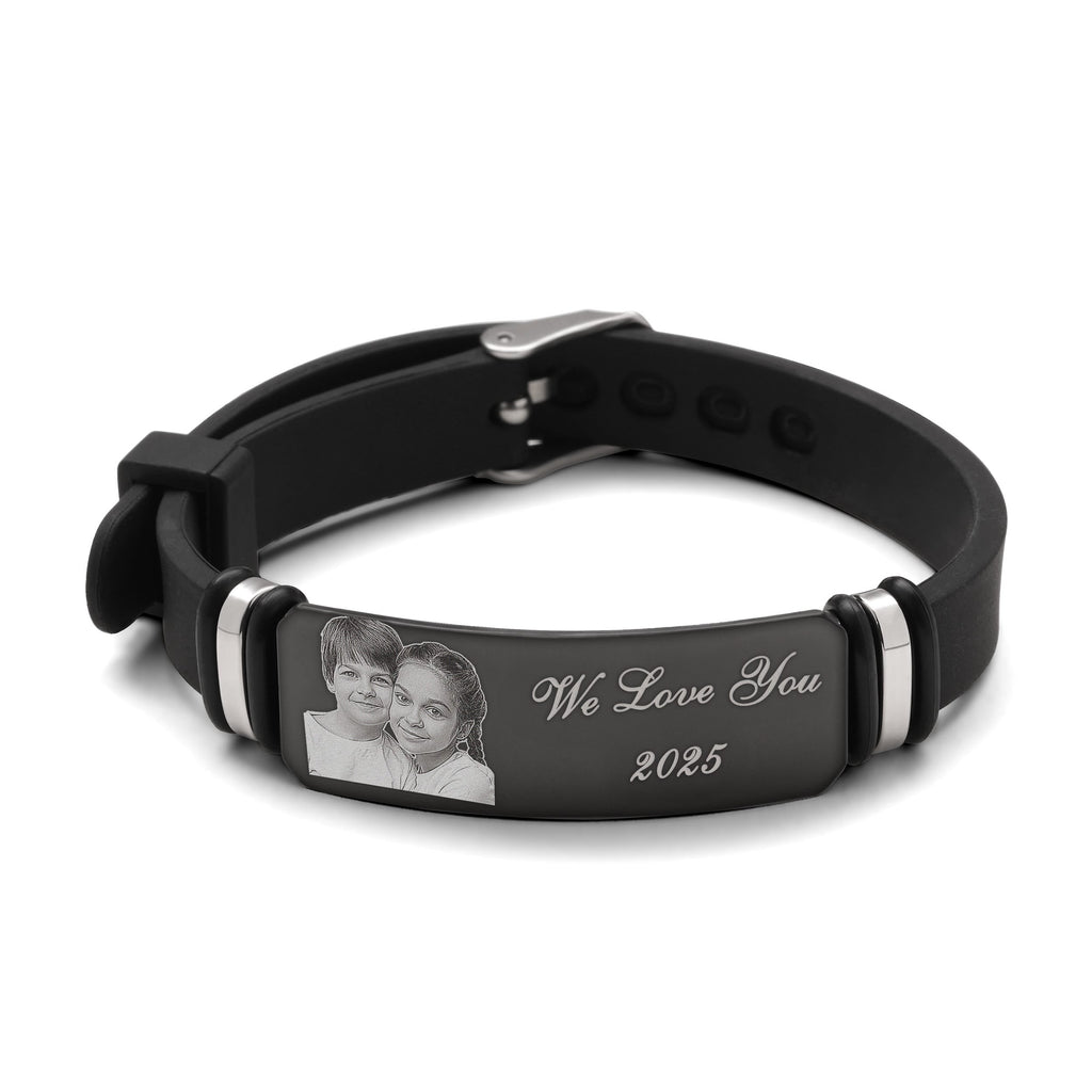 Mens Black Rubber Photo Bracelet