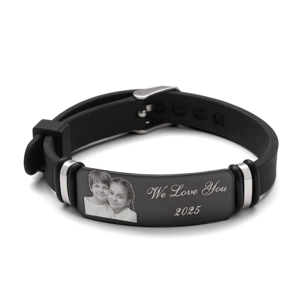 Mens Black Rubber Photo Bracelet