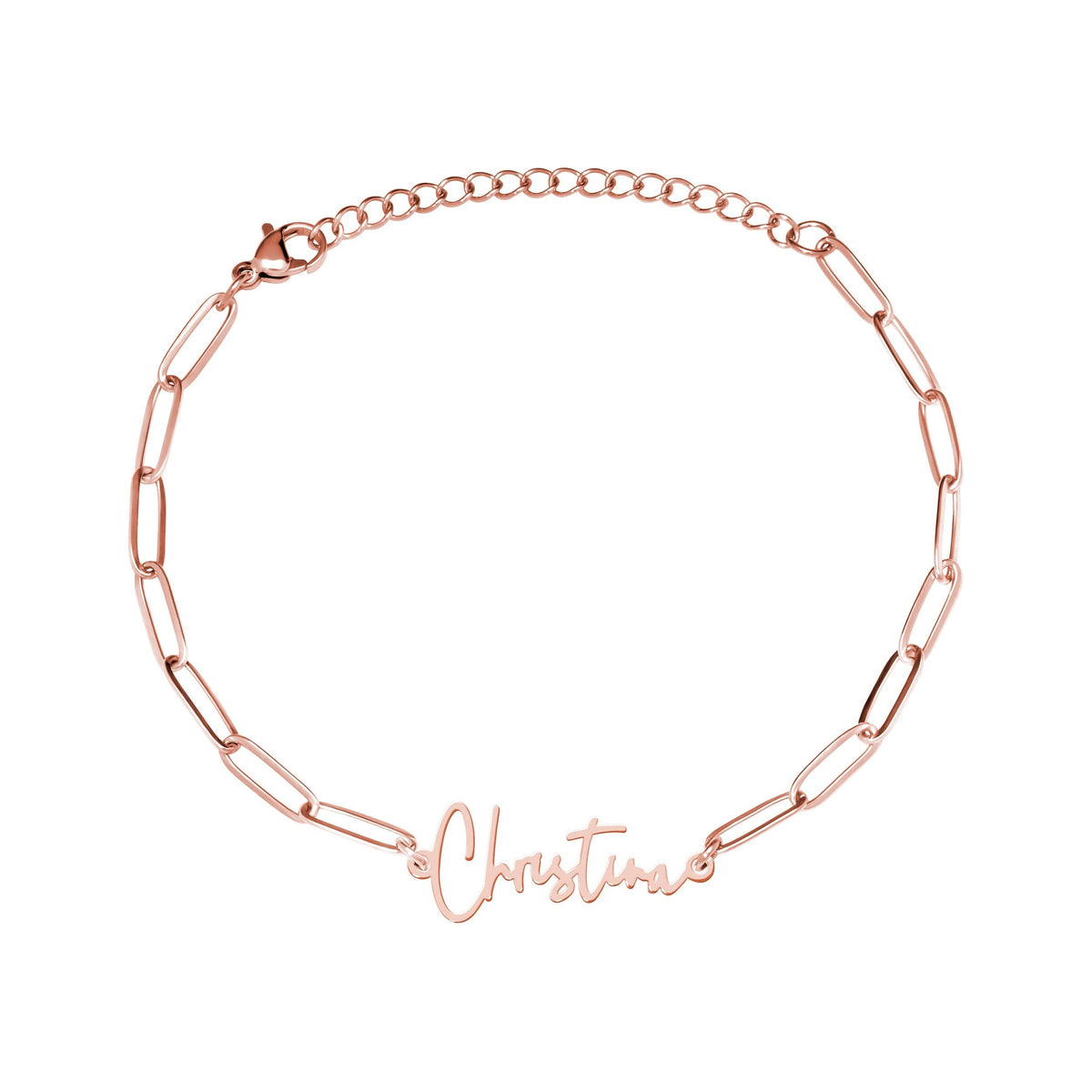 Paperclip Modern Script Name Anklet