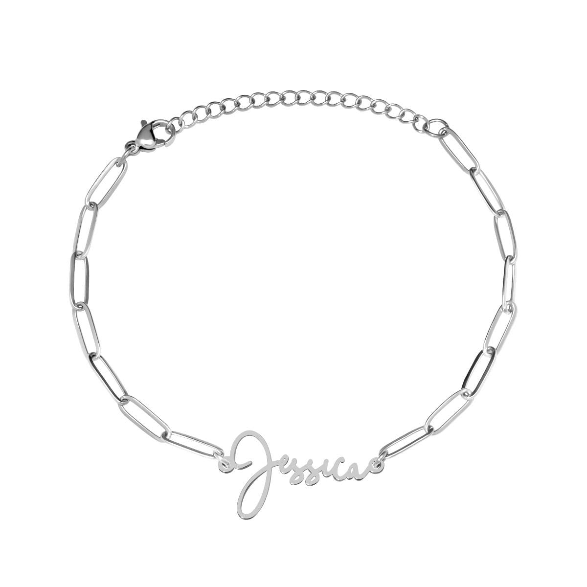 Paperclip Modern Script Name Anklet