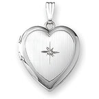 14K White Gold Heart Photo Locket With Diamond