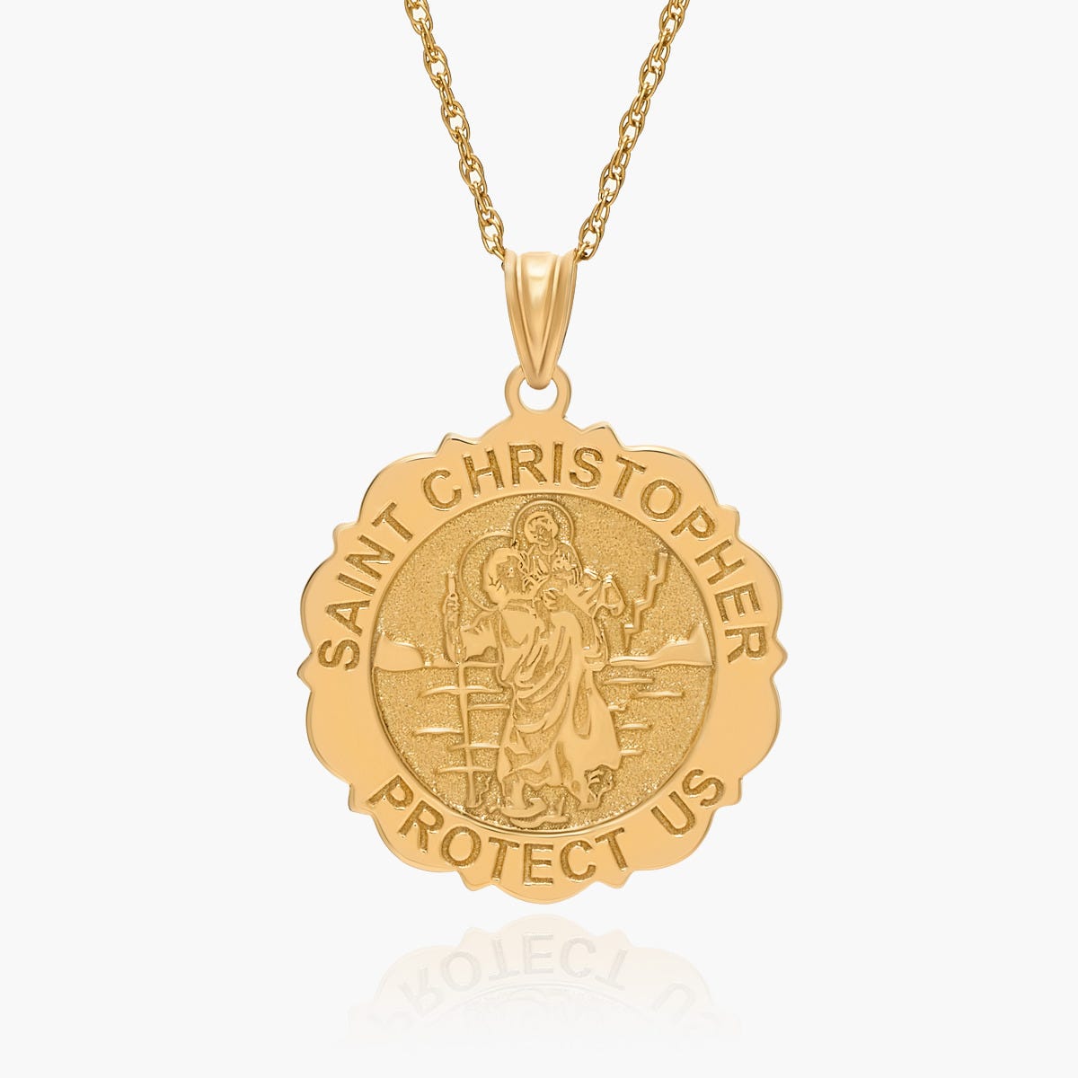 Saint Christopher Scalloped Round Religious Medal