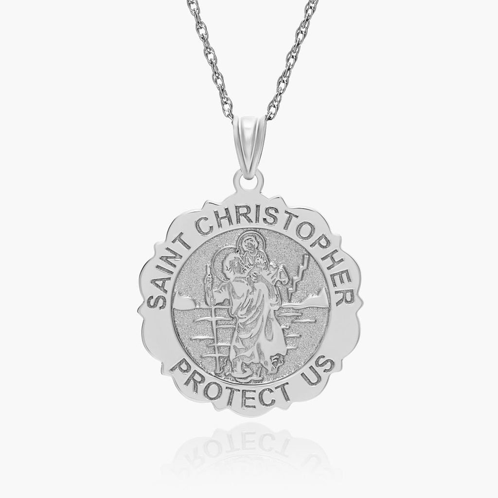 Saint Christopher Scalloped Round Religious Medal