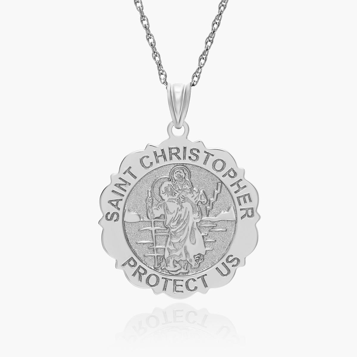 Saint Christopher Scalloped Round Religious Medal