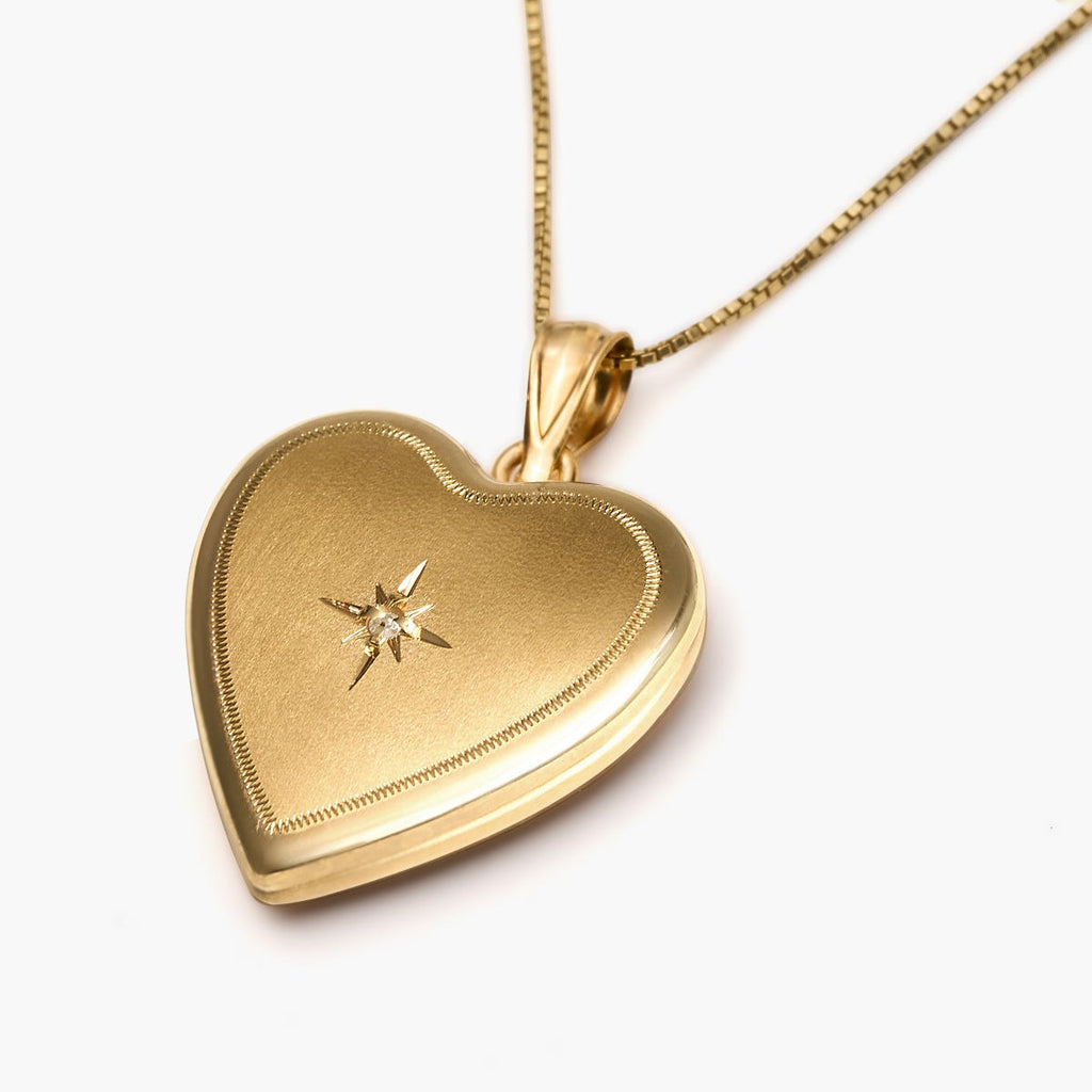 Solid 14K Heart Photo Locket With Genuine Diamond