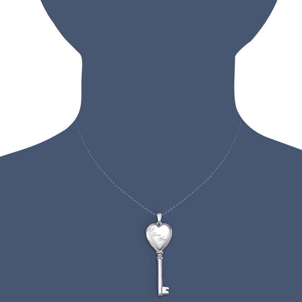 14K White Gold I Love You Key Heart Photo Locket