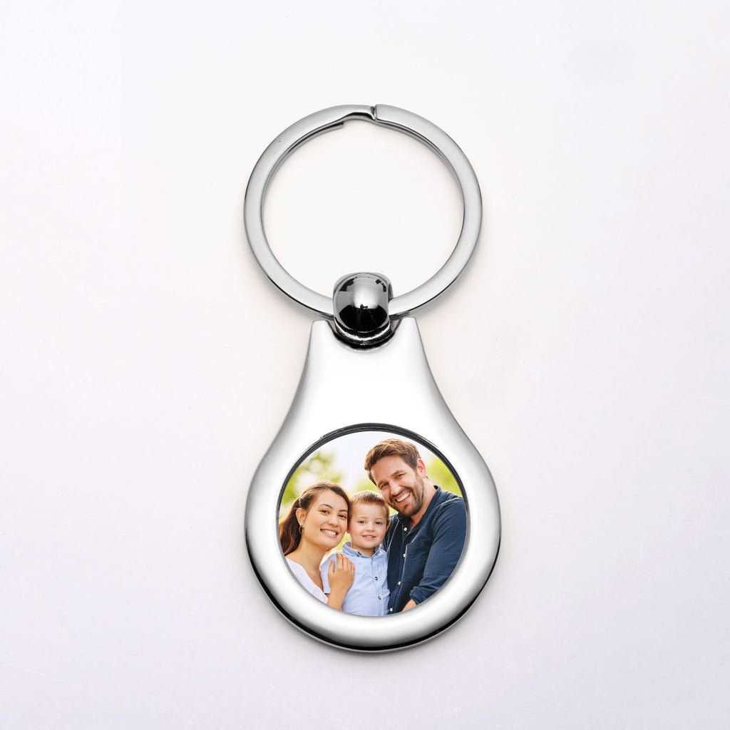 Stainless Steel Engravable Round Photo Keychain