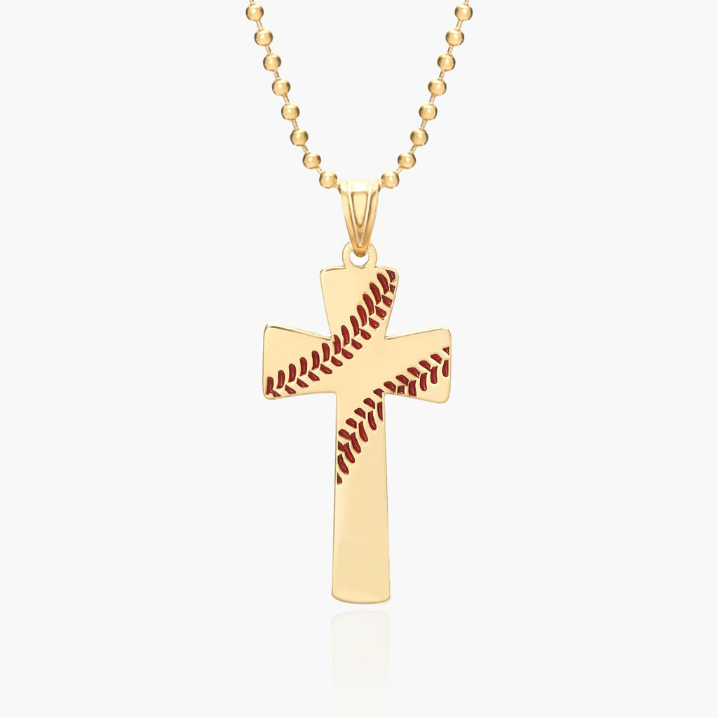 Baseball Stitch Enameled Cross Pendant with Number