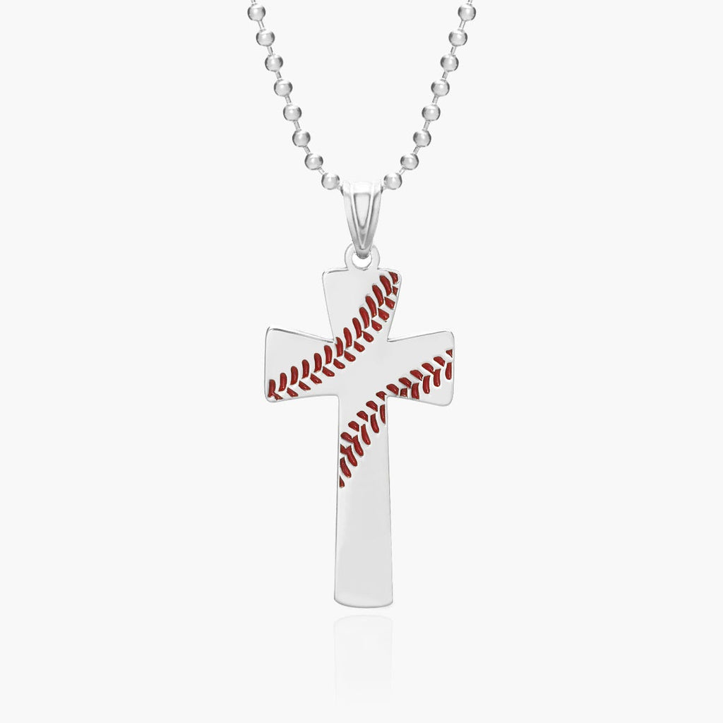 Baseball Stitch Enameled Cross Pendant with Number