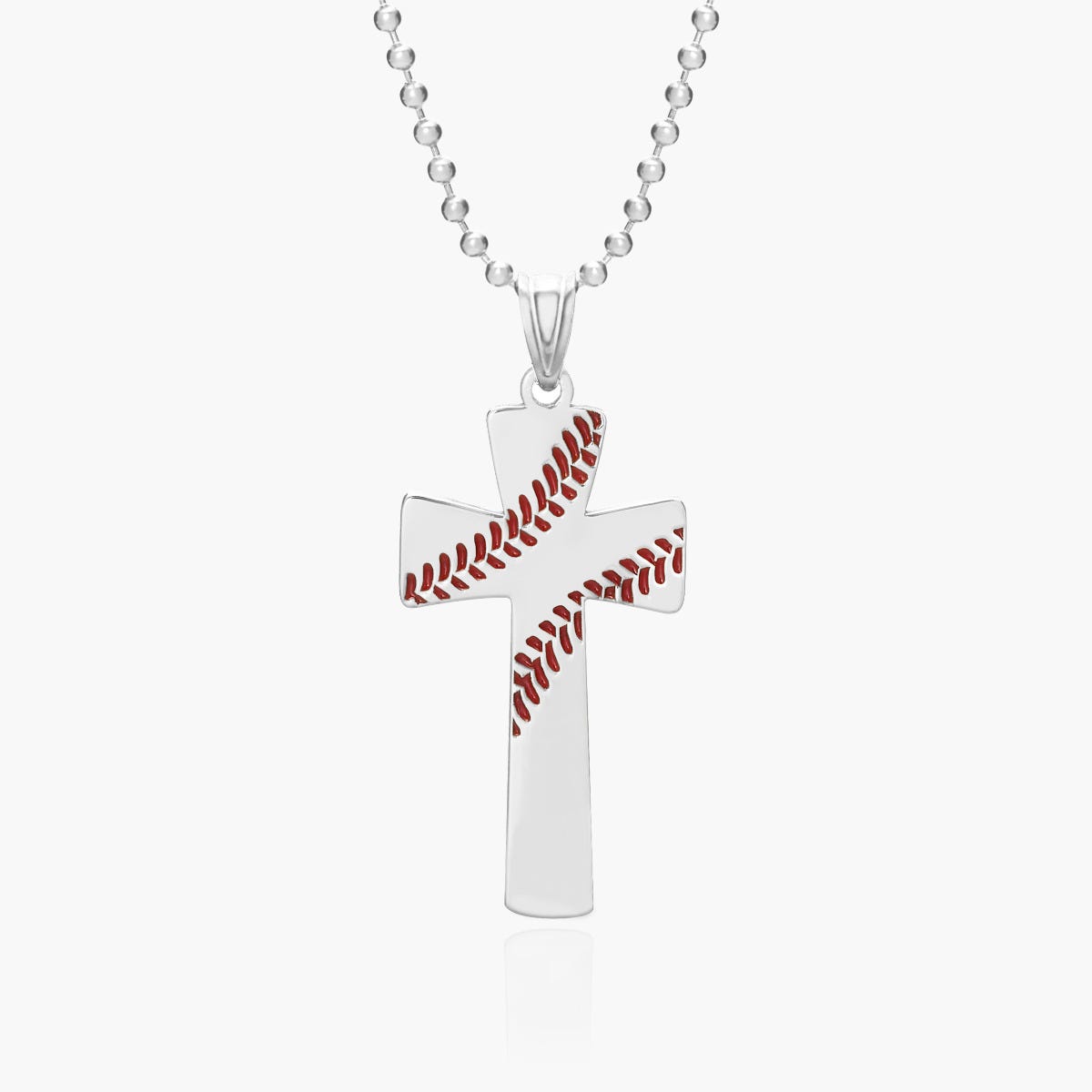 Baseball Stitch Enameled Cross Pendant with Number