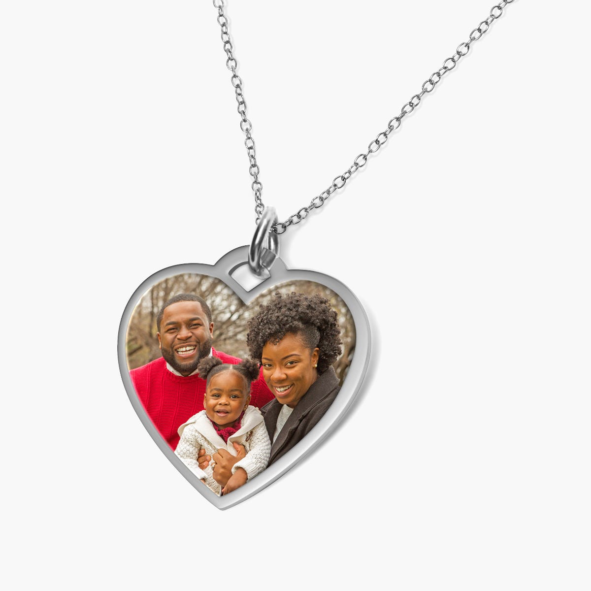 Stainless Steel Photo Engraved Heart Pendant with Chain