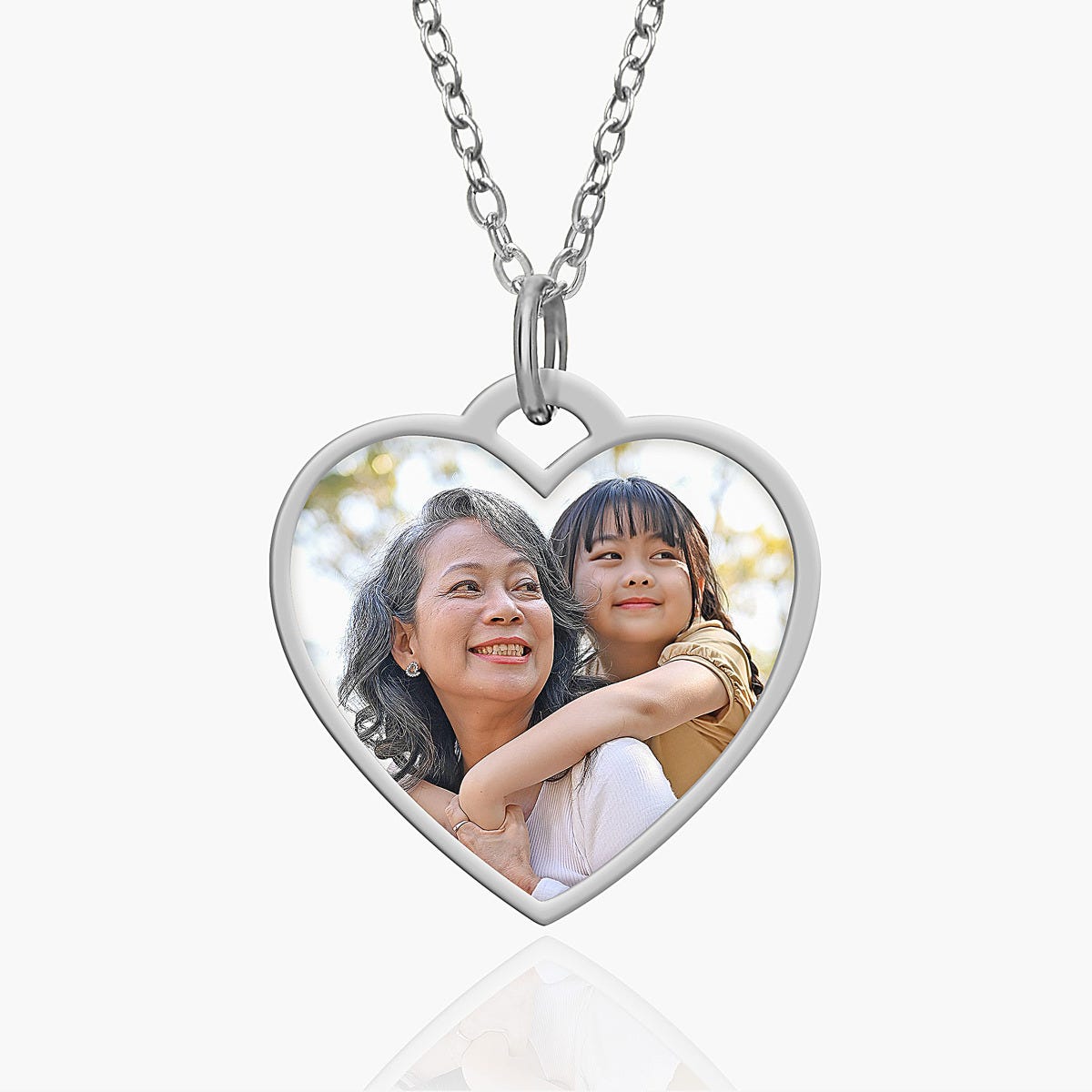 Stainless Steel Photo Engraved Heart Pendant with Chain