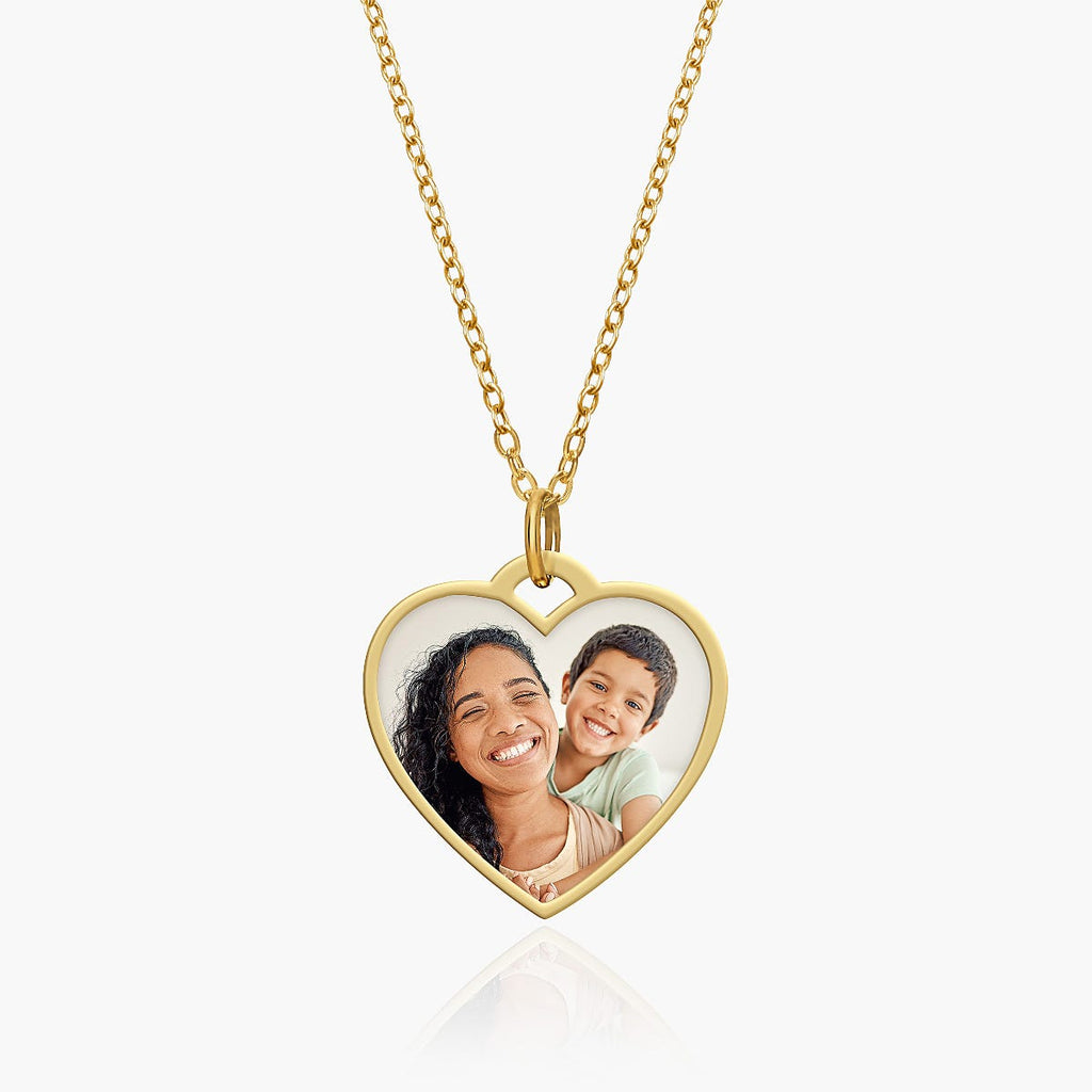 Stainless Steel Photo Engraved Heart Pendant with Chain