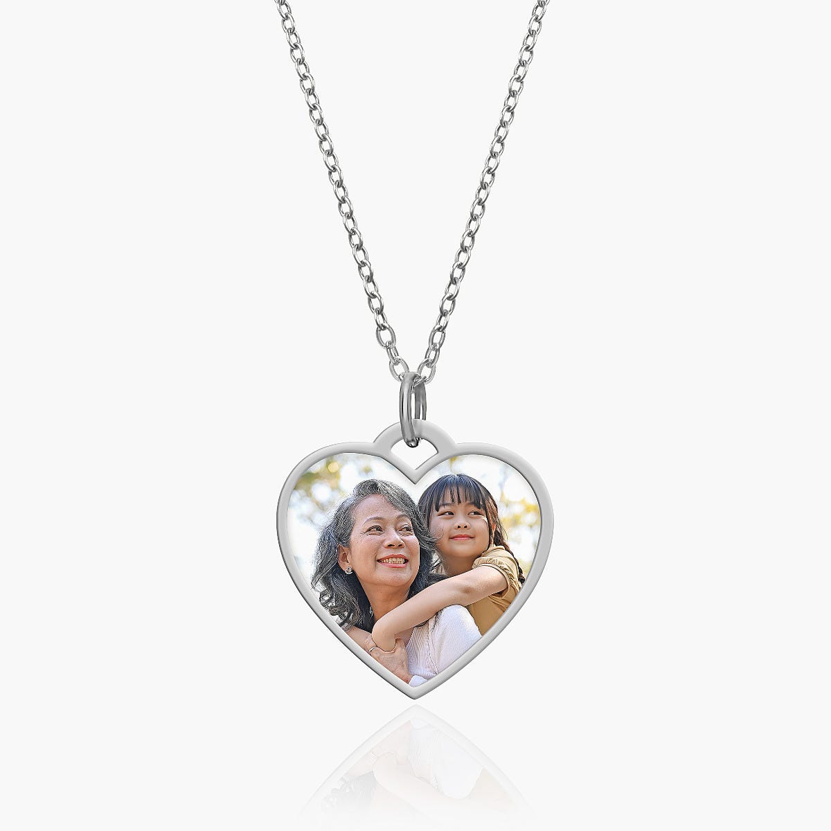 Stainless Steel Photo Engraved Heart Pendant with Chain