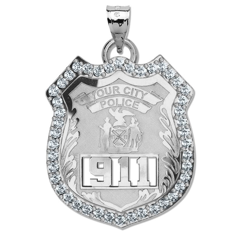 Personalized Police Badge with Your Number & Department with Diamonds