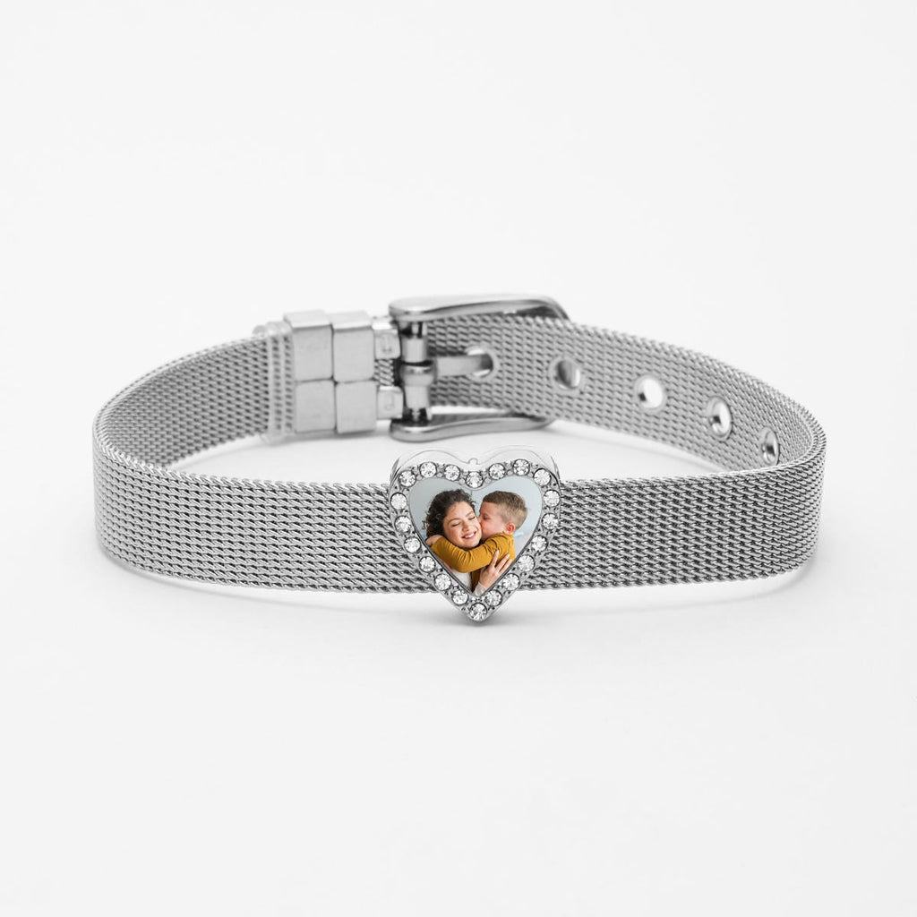 Photo Engraved Mesh Charm Bracelet
