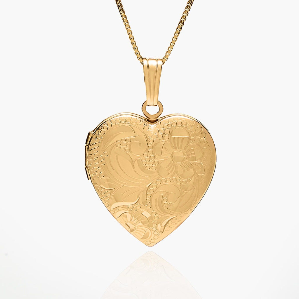 14K Gold Floral Heart Photo Locket