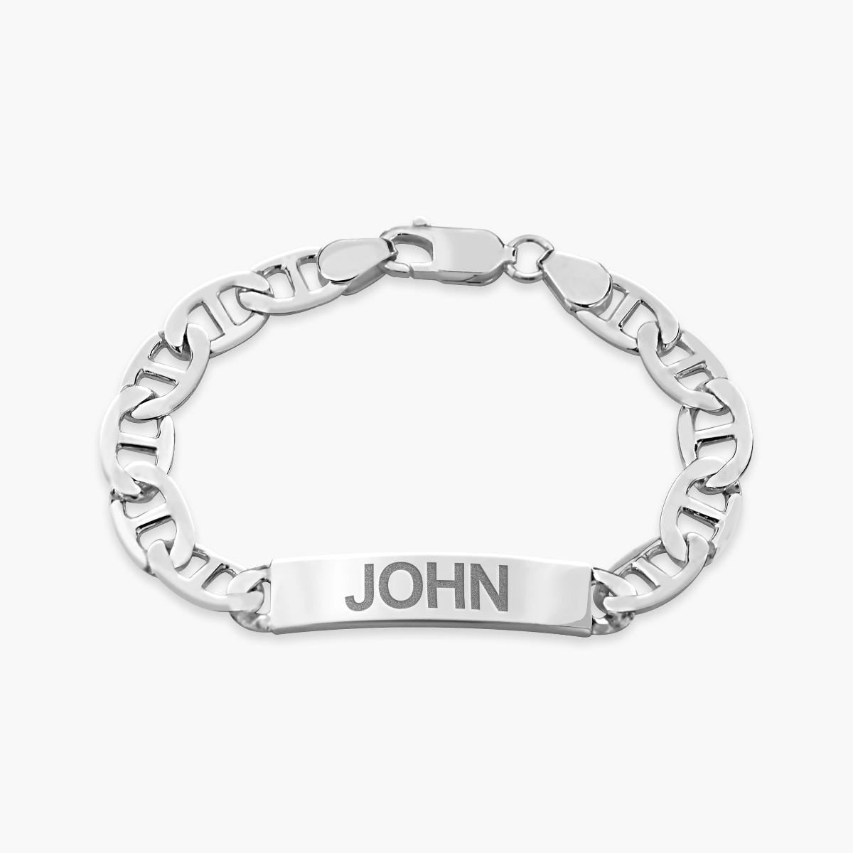 Custom Engraved Sterling Silver Men's Anchor Link ID Bracelet