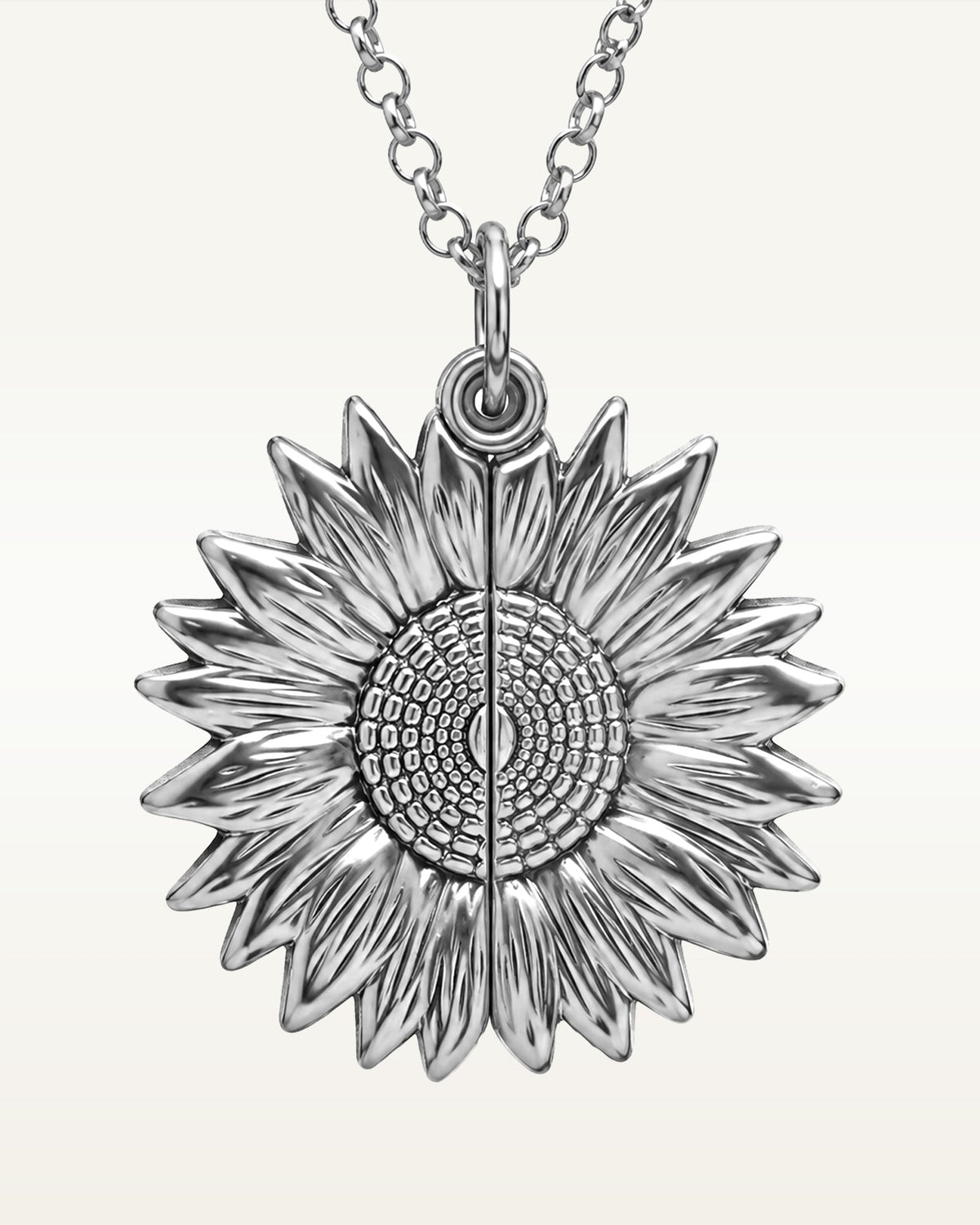 Sunflower Photo Locket and Chain — verified white metal product photograph