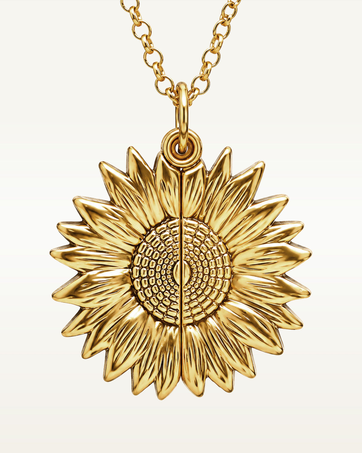Sunflower Photo Locket and Chain — verified yellow metal product photograph