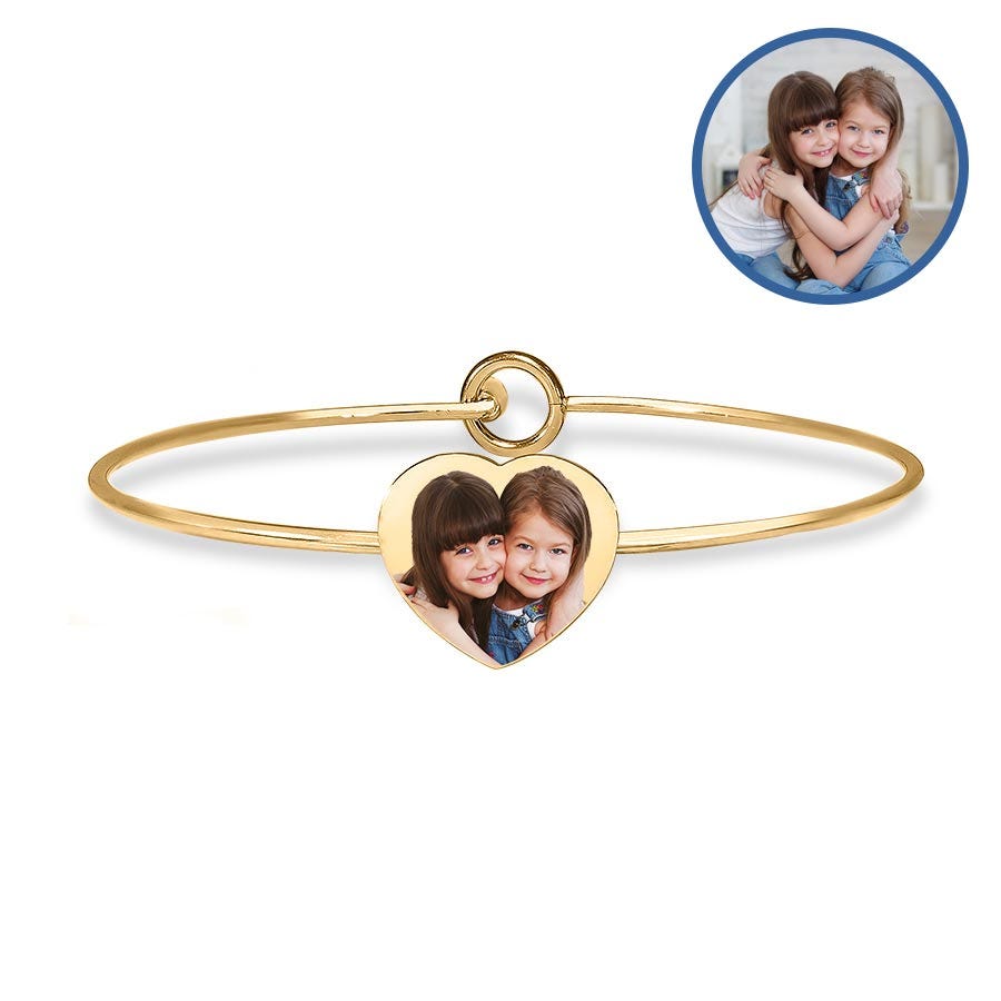 Personalized Heart Photo Bangle Bracelet — verified yellow metal product photograph