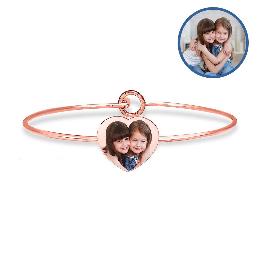Personalized Heart Photo Bangle Bracelet — verified rose metal product photograph