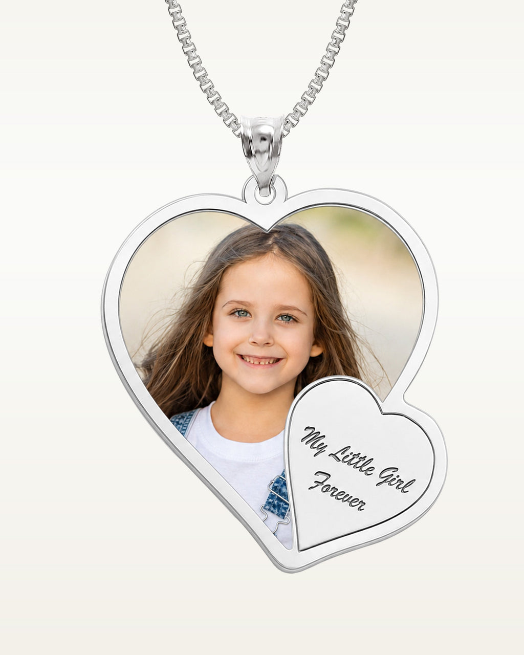 Double Heart Photo Pendant — verified white metal product photograph