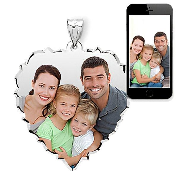 Large Scalloped Heart Photo Pendant — verified white metal product photograph