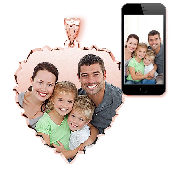 Large Scalloped Heart Photo Pendant — verified rose metal product photograph