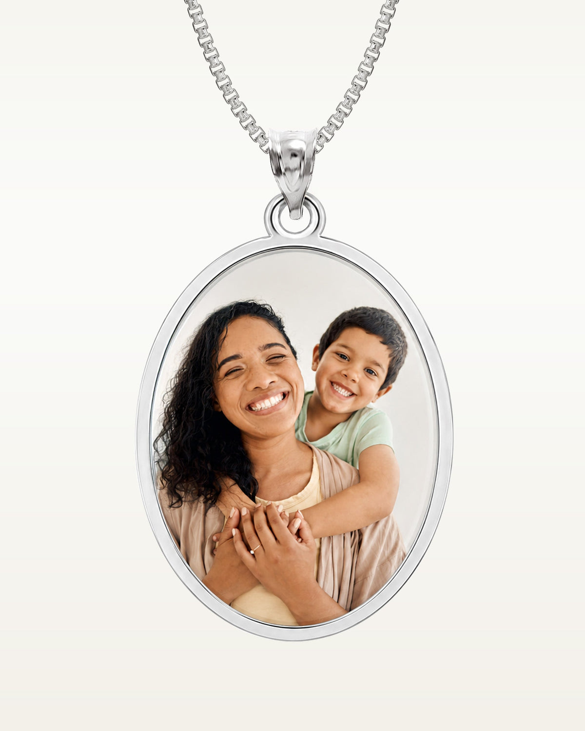 Oval Photo Pendant Charm — verified white metal product photograph