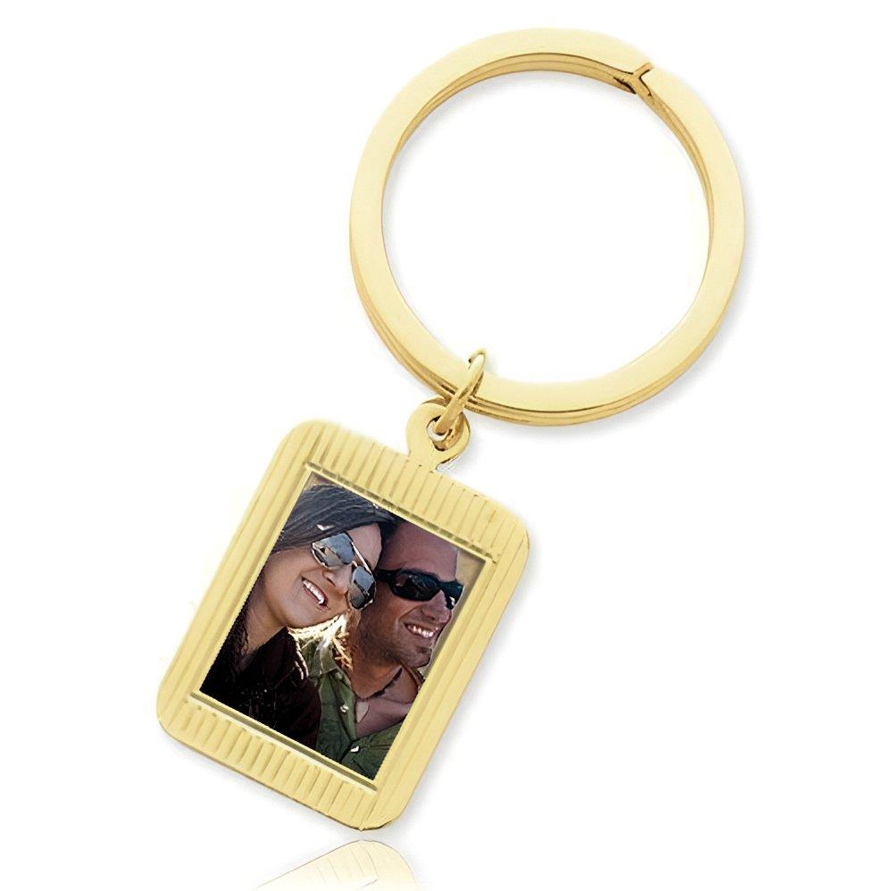 Photo Engraved Rectangle Keychain — verified yellow metal product photograph