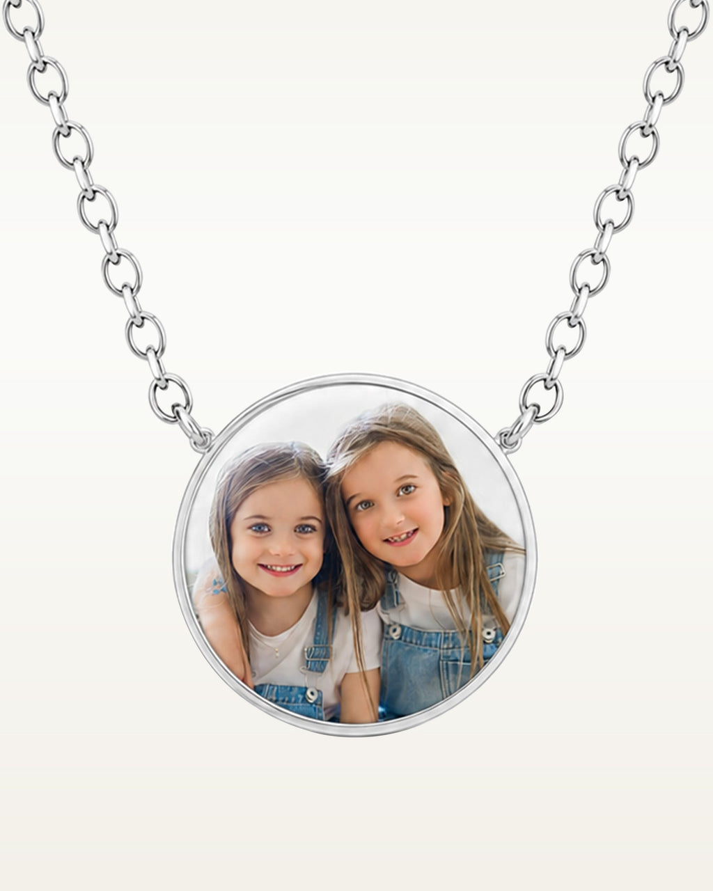 Petite Round Photo Engraved Necklace — verified white metal product photograph