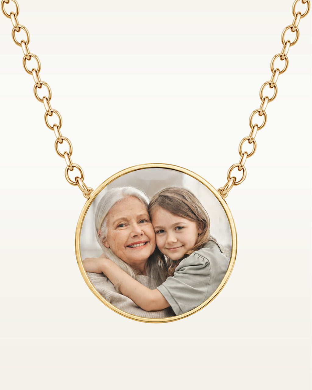 Petite Round Photo Engraved Necklace — verified yellow metal product photograph