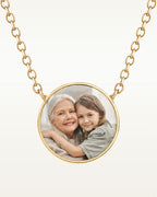 Petite Round Photo Engraved Necklace — verified yellow metal product photograph