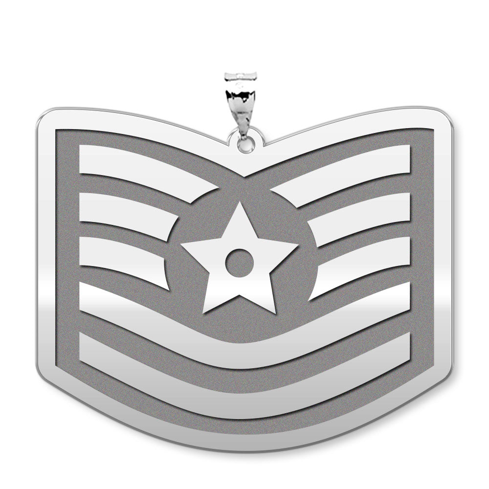 Unites States Air Force Technical Sergeant Pendant — silver and white metal front