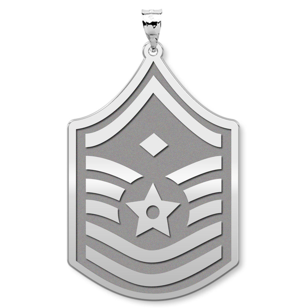 Unites States Air Force Master Sergeant (Note Diamond) Pendant — silver and white metal front