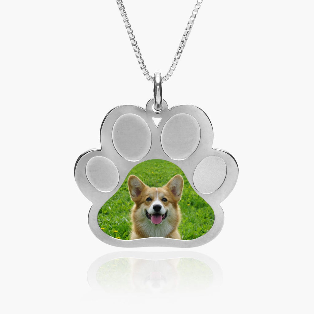 Stainless Steel Photo Engraved Paw Print Pendant