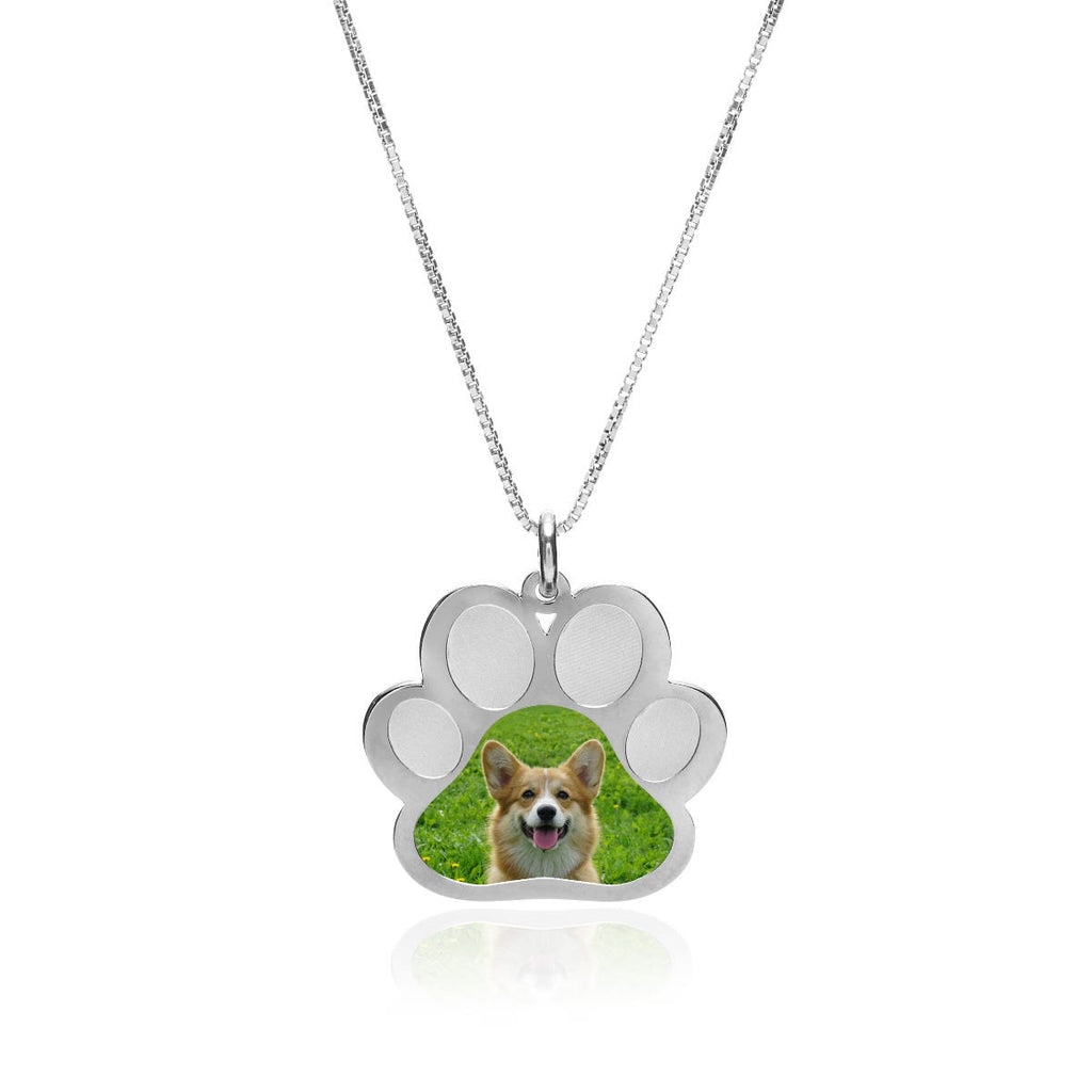 Stainless Steel Photo Engraved Paw Print Pendant