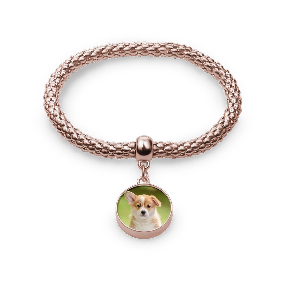 Round Photo Charm Stretch Bracelet