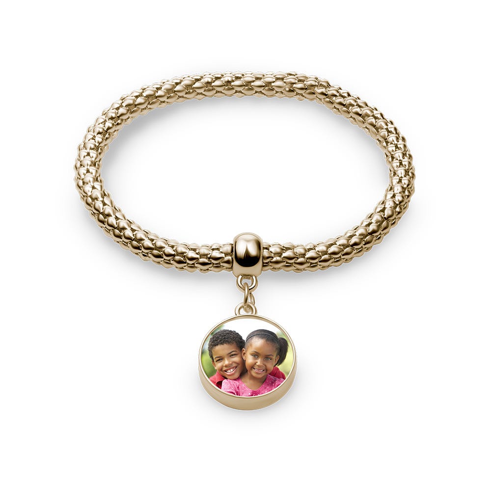 Round Photo Charm Stretch Bracelet