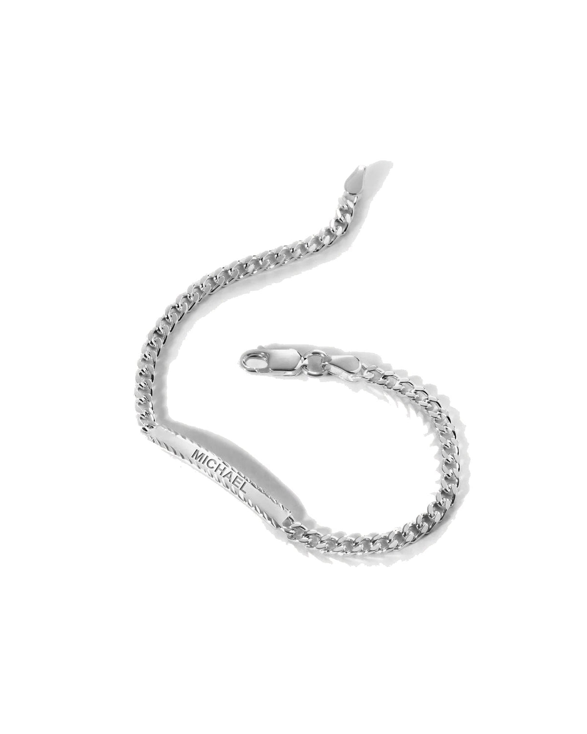 Custom Engraved Sterling Silver Diamond Cut Antiqued Curb Link ID Bracelet