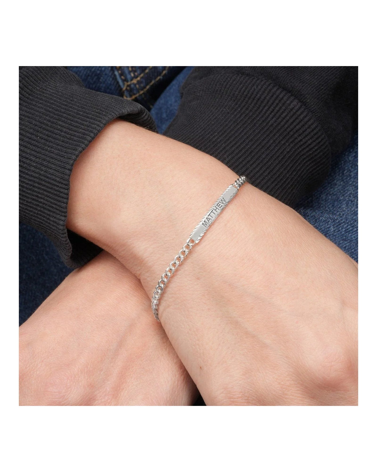 Custom Engraved Sterling Silver Diamond Cut Antiqued Curb Link ID Bracelet