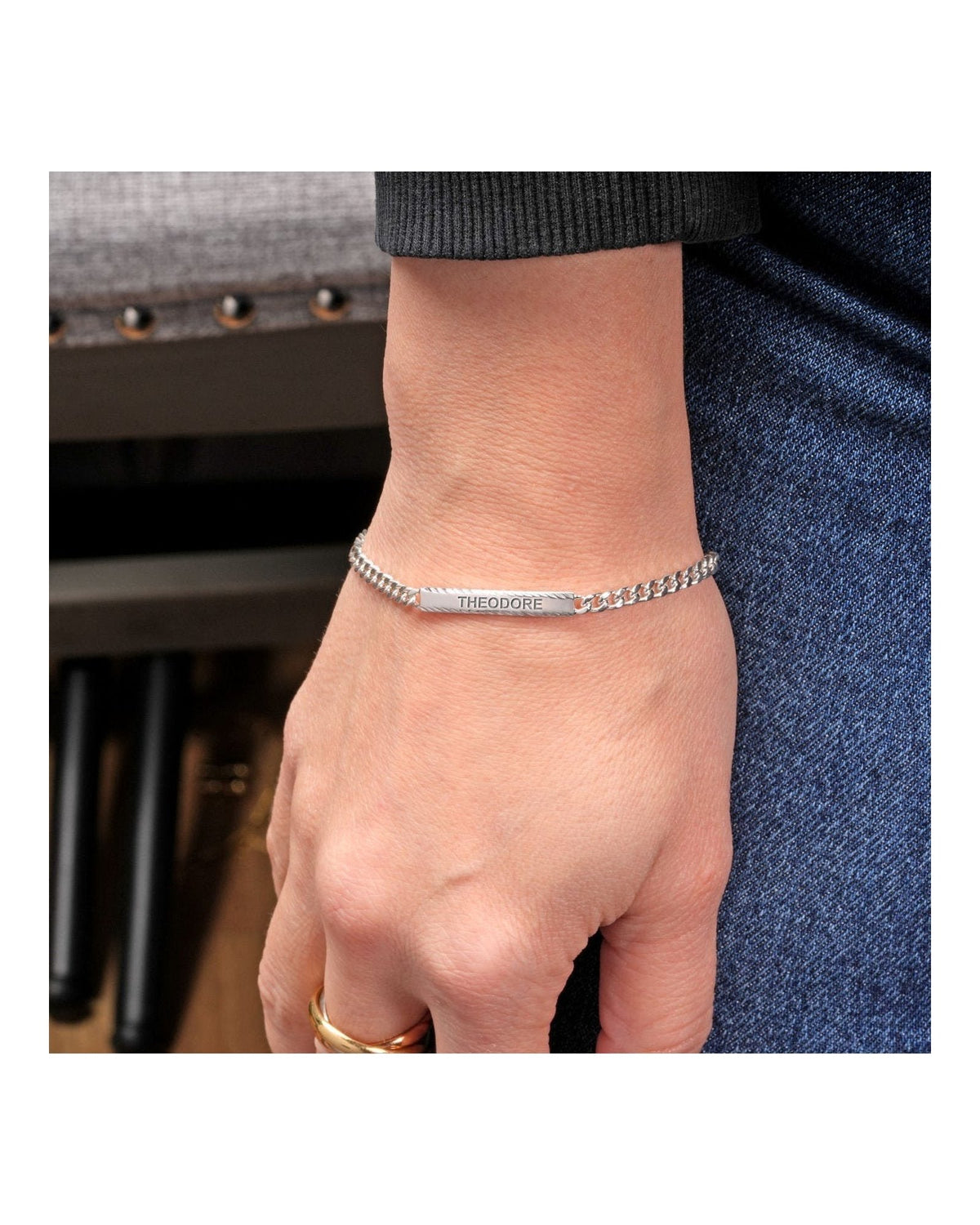 Custom Engraved Sterling Silver Diamond Cut Antiqued Curb Link ID Bracelet