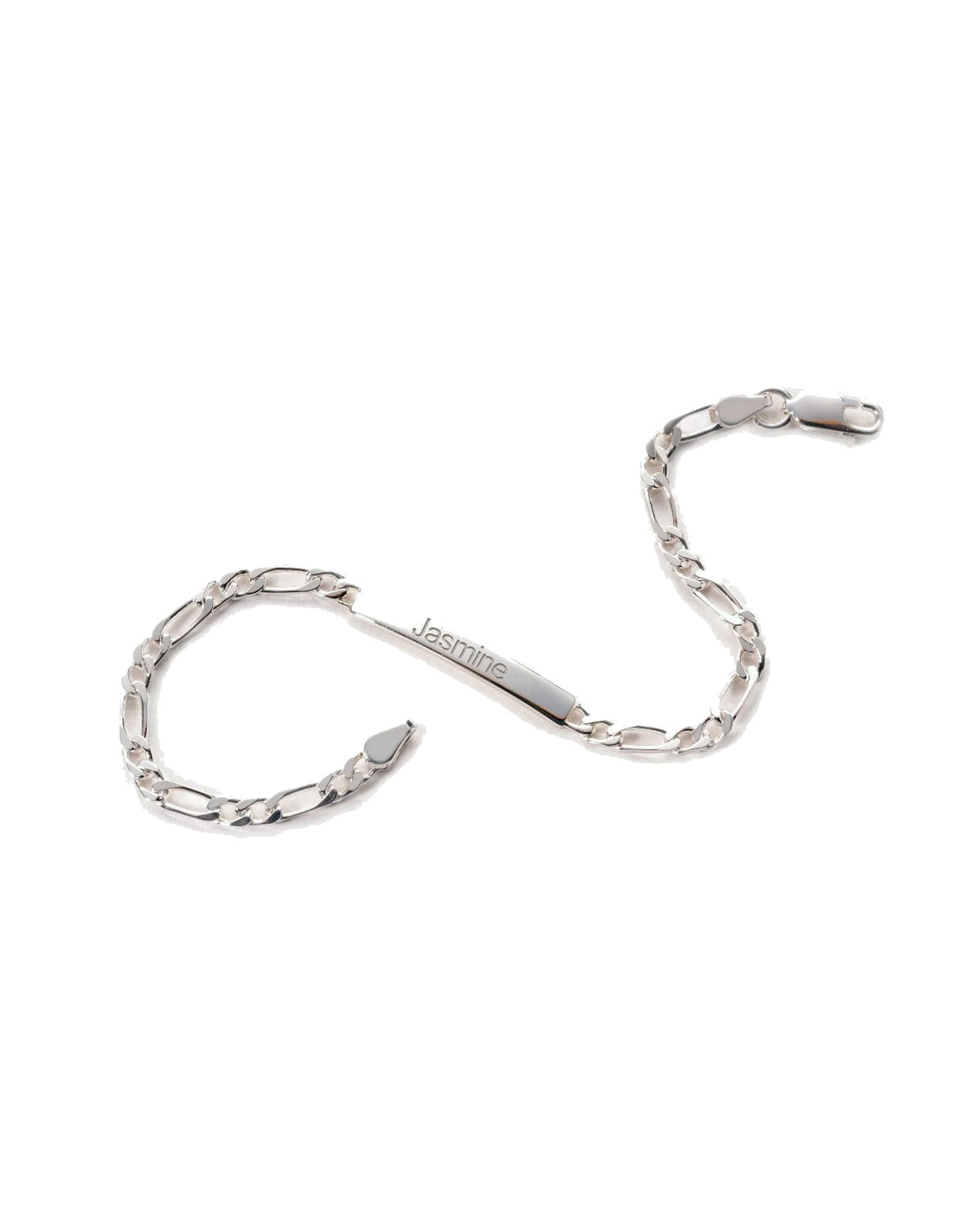 Custom Engraved Sterling Silver Figaro Link ID Bracelet