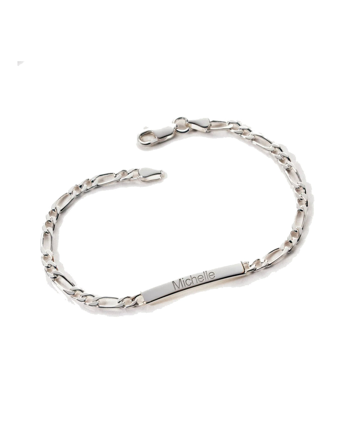 Custom Engraved Sterling Silver Figaro Link ID Bracelet