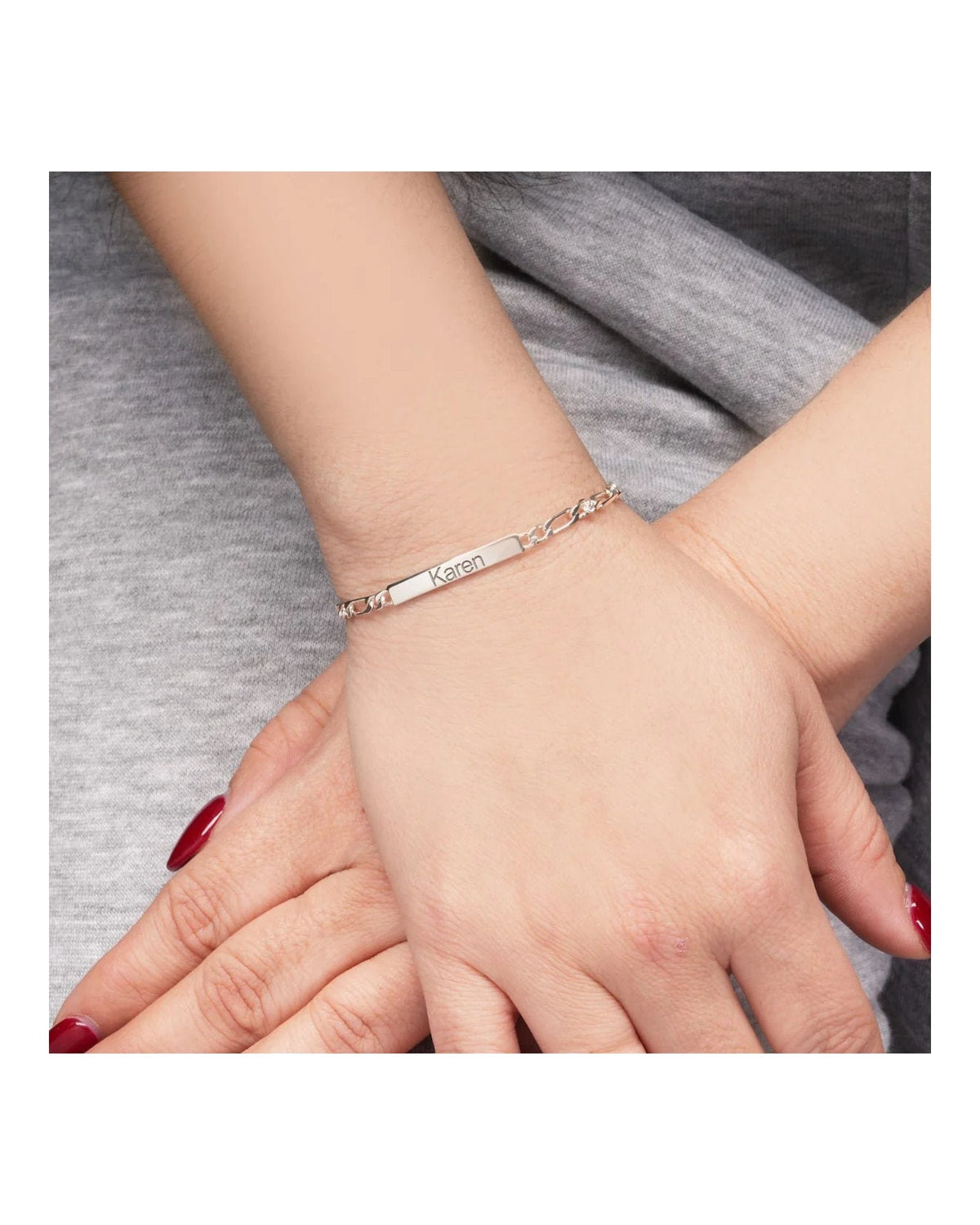 Custom Engraved Sterling Silver Figaro Link ID Bracelet