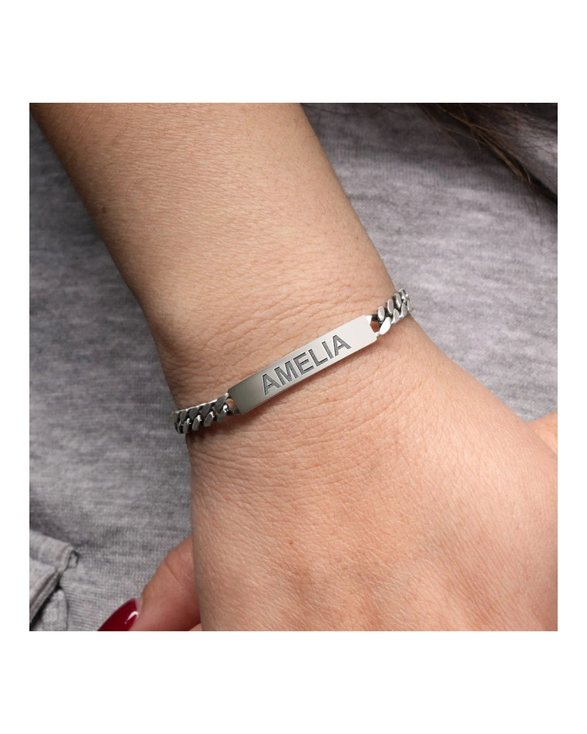 Custom Engraved Sterling Silver Curb Link ID Bracelet
