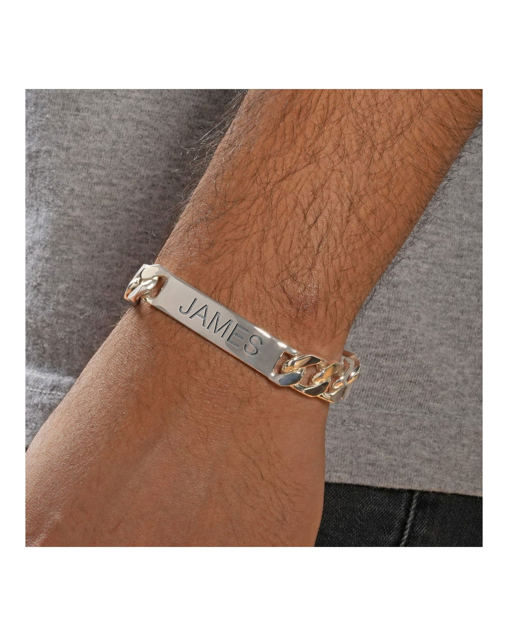Custom Engraved Sterling Silver Men's Curb Link ID Bracelet