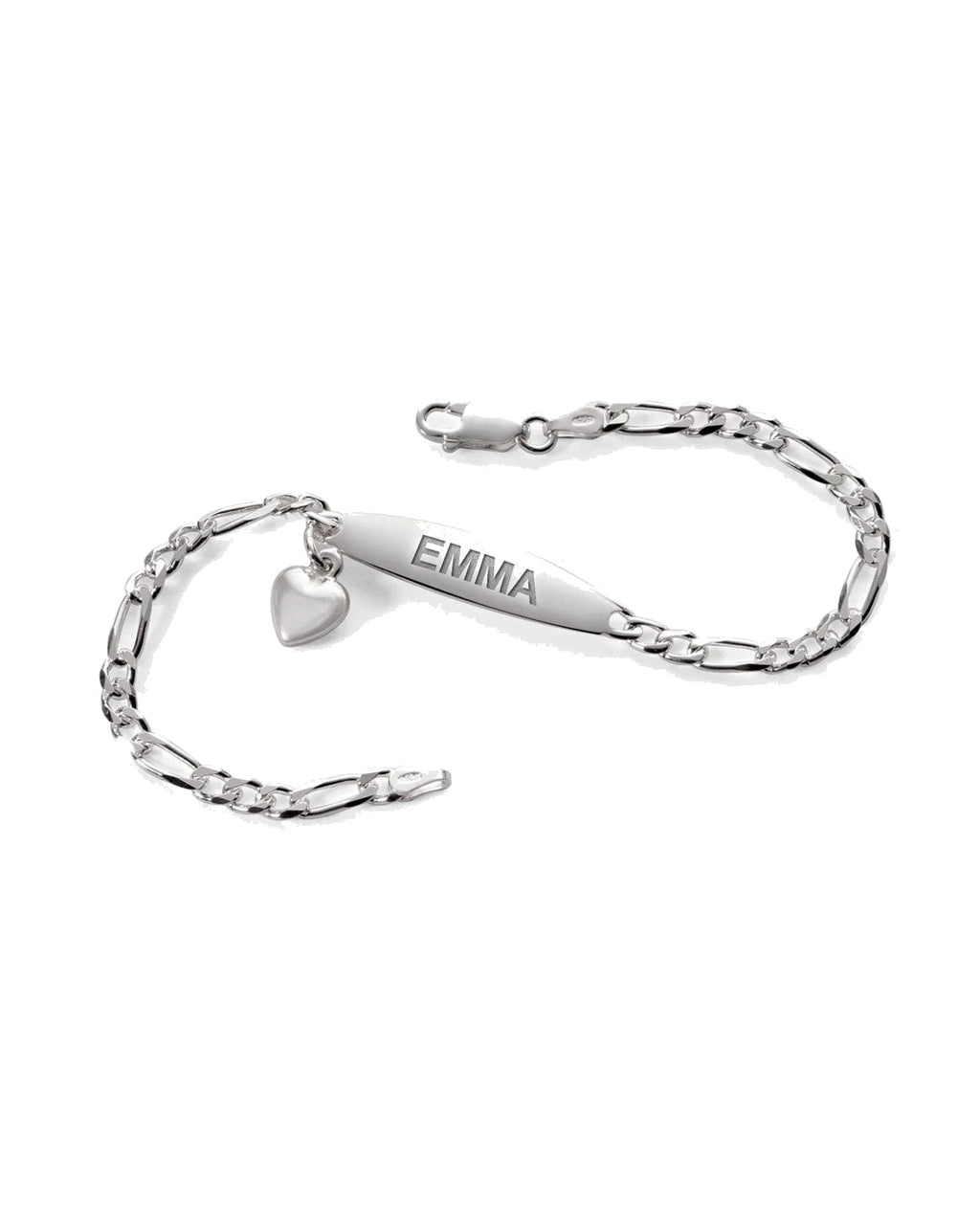 Custom Engraved Sterling Silver Women's Heart Charm ID Bracelet