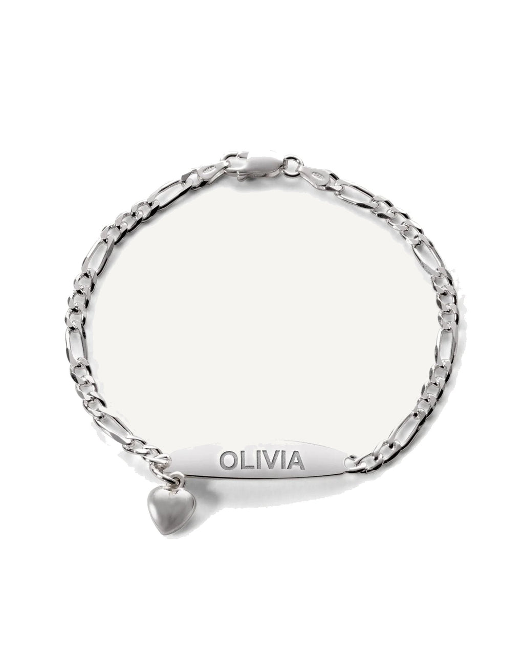 Custom Engraved Sterling Silver Women's Heart Charm ID Bracelet